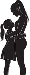 Mother and daughter hugging silhouette illustration