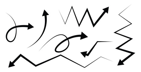 Upward and Downward Zigzag Arrow Chart Icons Representing Stock Market Growth, Financial Loss and Economic Change
