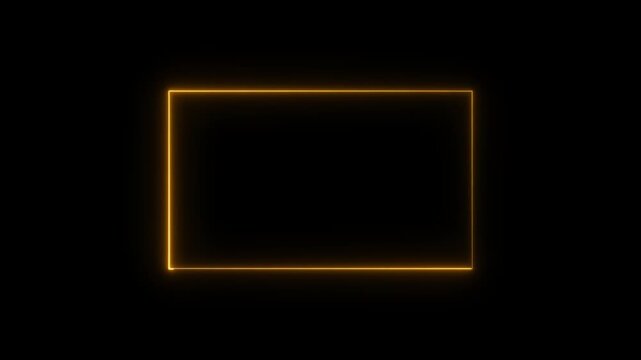 Glowing Yellow Rectangle Neon Light Frame on Black Background