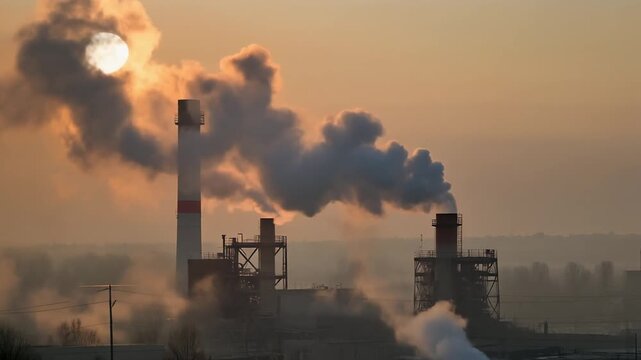 A large industrial plant with a lot of smoke coming out of it. The smoke is thick and dark,