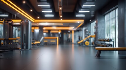 Modern gym interior with fitness equipment and defocused background for active lifestyle design