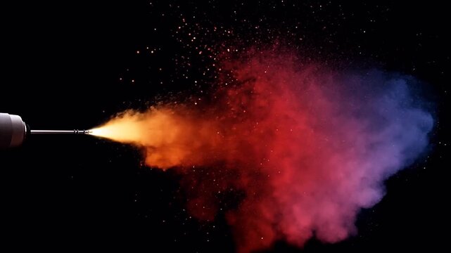 Fire and Smoke Jet Blasting Forward in Slow Motion