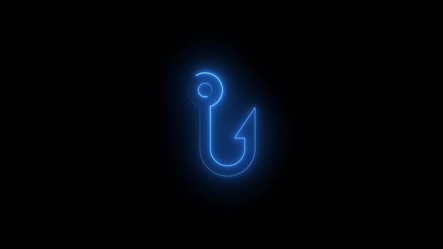 Glowing Blue Fishing Hook on Dark Background with Neon Effect