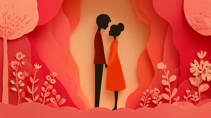 Silhouette of a couple standing together holding hands - ai generative