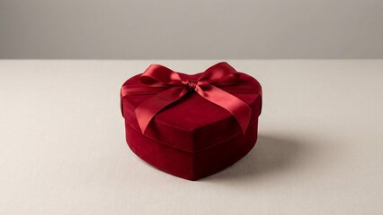 Red Heart-Shaped Gift Box with Satin Ribbon on Neutral Background