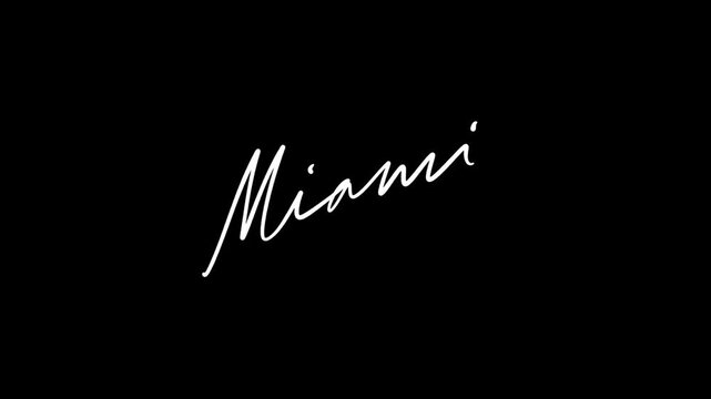 Miami city lettering animation featuring signature style with minimal handwritten cursive strokes and clean writing reveal