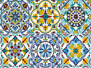 Spanish styled bright blue and yellow tile design
