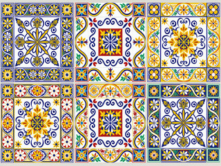 Spanish styled bright blue and yellow tile design