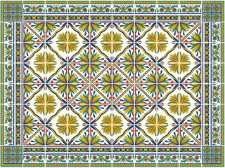 Spanish styled bright blue and yellow tile design