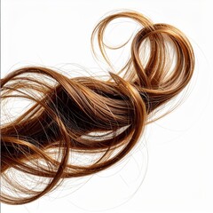 Isolated Brown Hair Swirls with Dynamic Flow on White Background Close Up