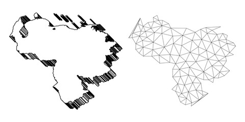 Polygonal mesh Venezuela map Abstract mesh lines and Solid form map Vector wireframe black and white colors © Dear