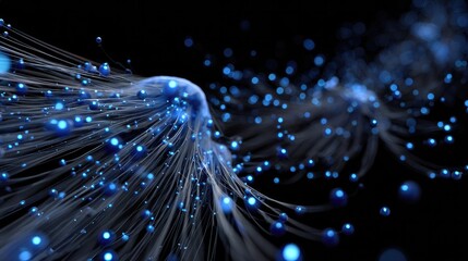 Digital Data Flow Visualization: A mesmerizing visual representation of data streams, showcasing interconnected lines and glowing spheres that symbolize the digital flow of information. 