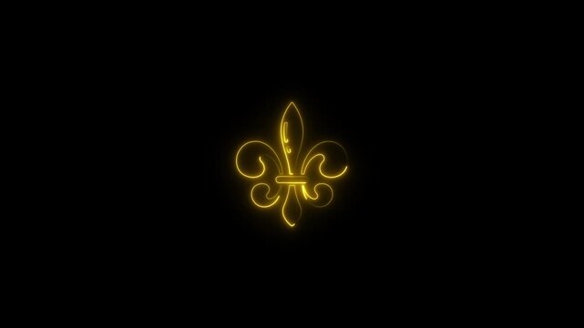Glowing Golden Fleur de Lis Symbol Neon Light Black Background Luxury