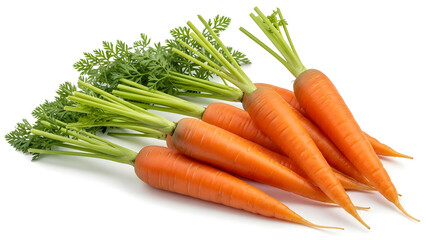 Fresh Organic Carrots with Green Leaves Isolated on White Background