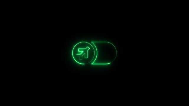 Green neon toggle switch button with arrow on black background for interface