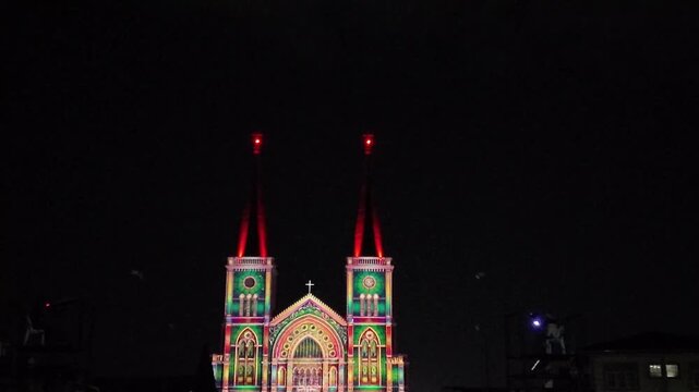 Colorful Illuminated Cathedral at Night