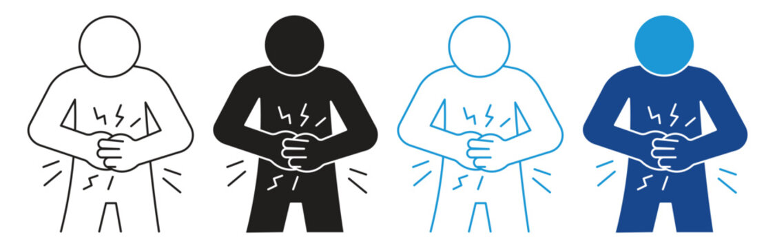 Stomachache icon set. Abdominal pain, genitourinary system line icon isolated on white background. Vector illustration.