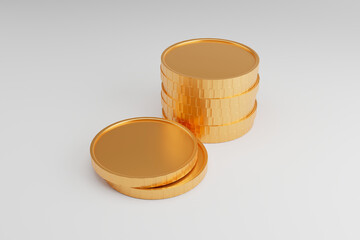 A 3D image depicting the concept of saving money with coins and investing for financial growth and profit against a white background.