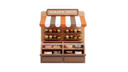 3D Render of a Bakery Shop Display with Cakes and Cupcakes