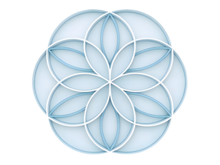 Sacred Geometry Flower Mandala in Soft Blue Hues with White Accents on Transparent Background for Spiritual Design