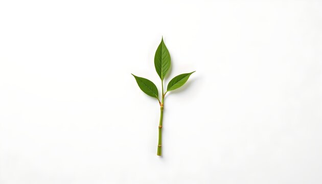 A single green leaf stands upright against a plain background.