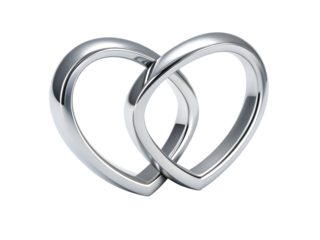 Interlocking silver wedding rings in modern minimalist style with bright studio lighting on white background for jewelry advertisement