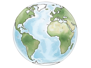Earth Globe With Continents isolated on a transparent background