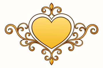 An elegant golden frame adorned with hearts and scrolls, vector