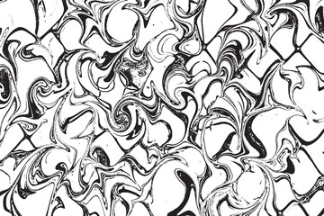 Abstract Black and White Marble Swirl Pattern with Fluid Ink Waves