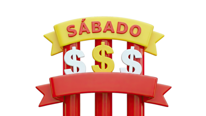 Saturday Sale with Dollar Signs and Red Ribbon