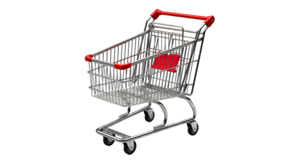 Empty shopping cart with red handle
