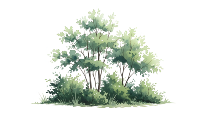 Green bush with leaves and branches isolated on a transparent background