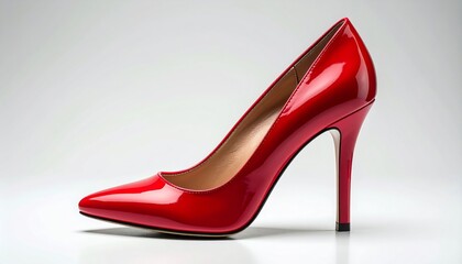 Elegant Red Patent Leather High Heel Shoe on White Background Studio Shot