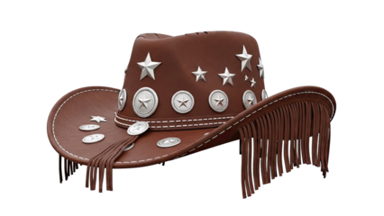 Brown Cowboy Hat with Silver Stars and Fringes