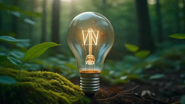 sustainable energy light bulb in forest