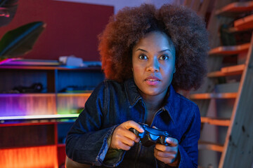 Female Gamer in surprise during intense gaming moment