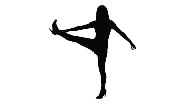 Silhouette of a woman performing a dynamic kick in high heels