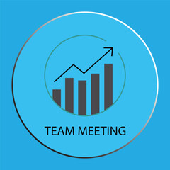 Team Meeting Icon with Growth Chart and Upward Arrow on Blue Background