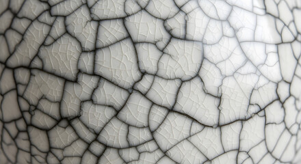 Close-up of a cracked, off-white surface with black fissures, creating a network-like pattern of lines across the texture