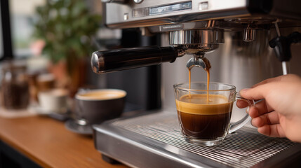 Espresso Shot Pulling with Rich Crema from Professional Coffee Machine