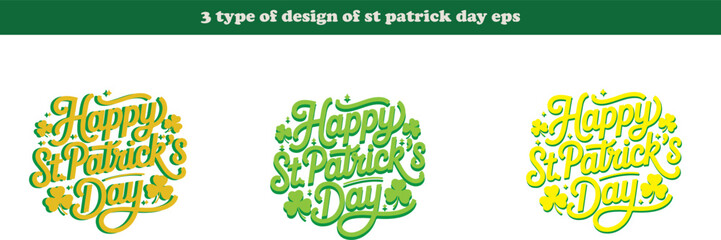St Patricks Day greetings cards with Happy St Patricks Day text and clover leaves in green and yellow colors  festive holiday design elements © tara