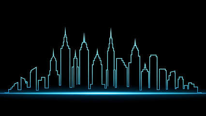a futuristic representation of a city skyline illuminated with glowing blue neon lines against a dark and shadowy background high quality professional detailed modern elegant stylish