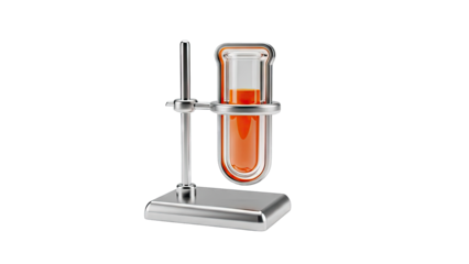Test tube with orange liquid on a metal stand