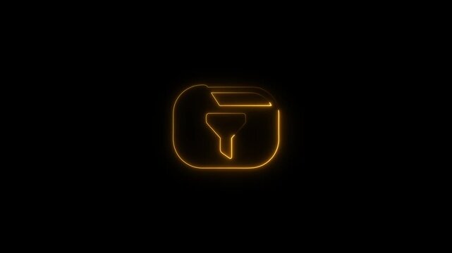Glowing Yellow Funnel Symbol on Black Background, Marketing and Sales Concept, Neon
