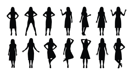 Silhouettes of women in various poses showing different body language and styles © BIPUL