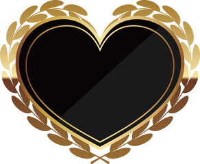 ハート型の月桂冠エンブレム　ブラック＆ゴールド