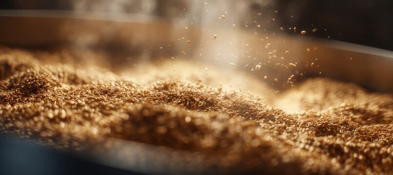 Macro Close-Up of Crushed Malt Mixing in Mash Tun with Swelling Grains