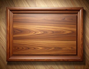 Rectangular Wooden Plaque with Frame on Diagonal Wood Panel Background