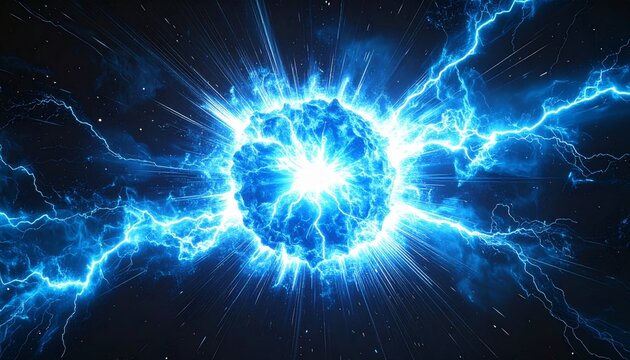 Dramatic Electric Ball of Blue Energy with Lightning and Spark Background