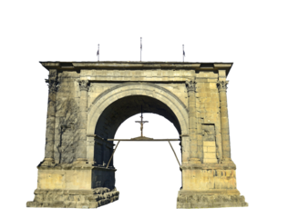 The Arch of Augustus in Aosta. A monument to the Roman victory over the Salassi tribe, erected in 25 BC. Aosta Valley in northern Italy